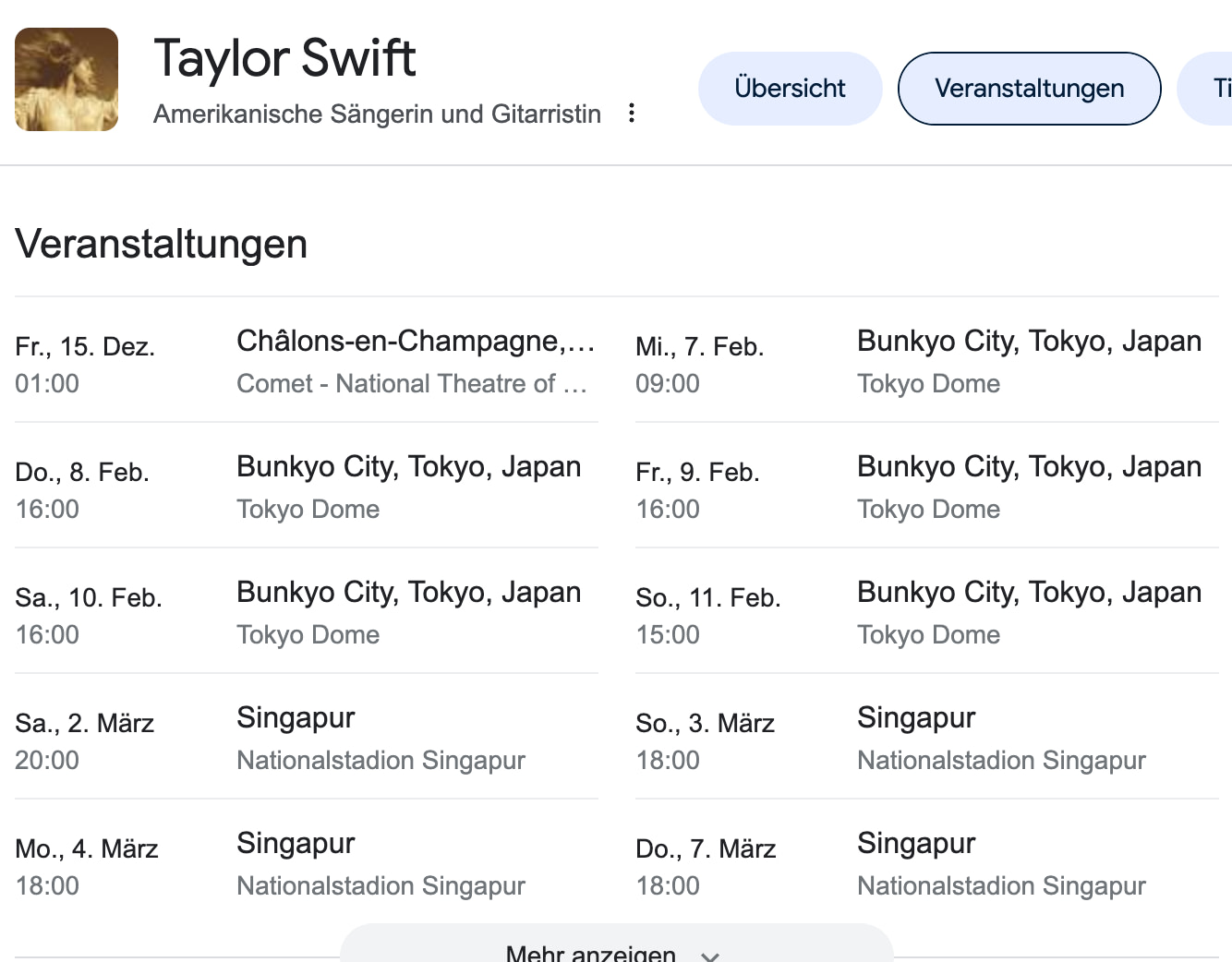 Tourdaten Results